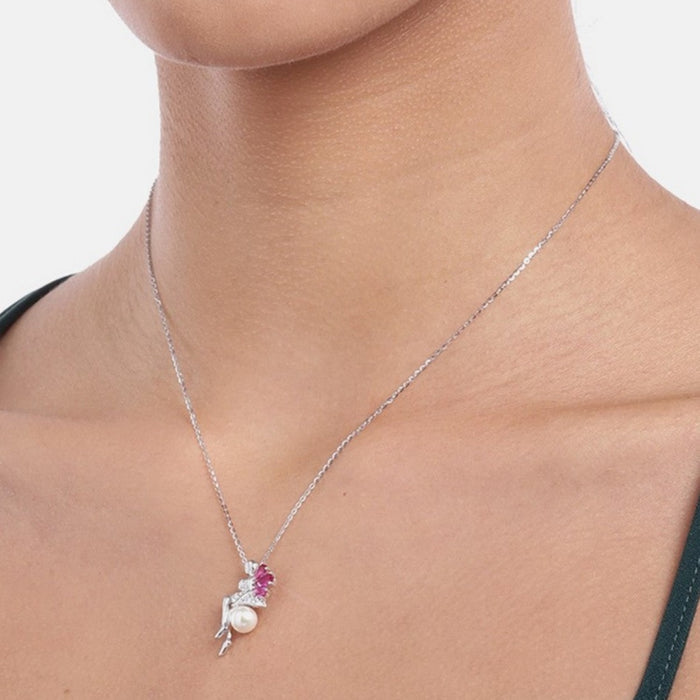 Ruby Clover Lady 925 Sterling Silver CZ Necklace (Zavya Signature)