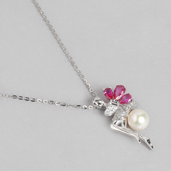Ruby Clover Lady 925 Sterling Silver CZ Necklace (Zavya Signature)