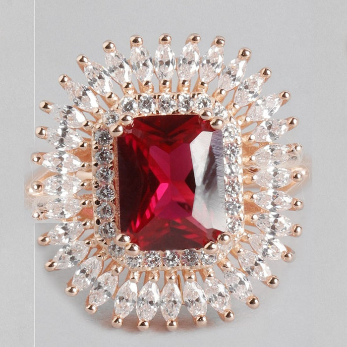 Ruby CZ Studded 925 Sterling Silver Ring In Rose Gold for Women (Adjustable)