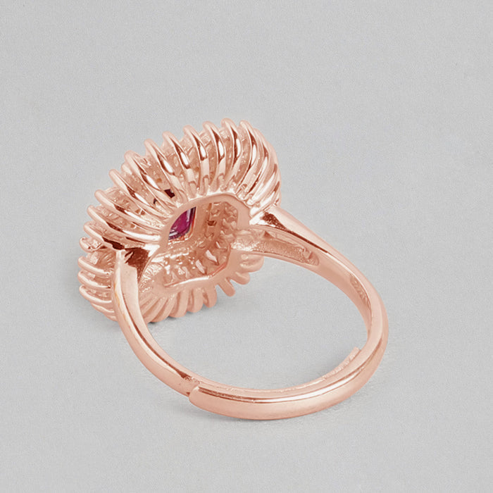 Ruby CZ Studded 925 Sterling Silver Ring In Rose Gold for Women (Adjustable)