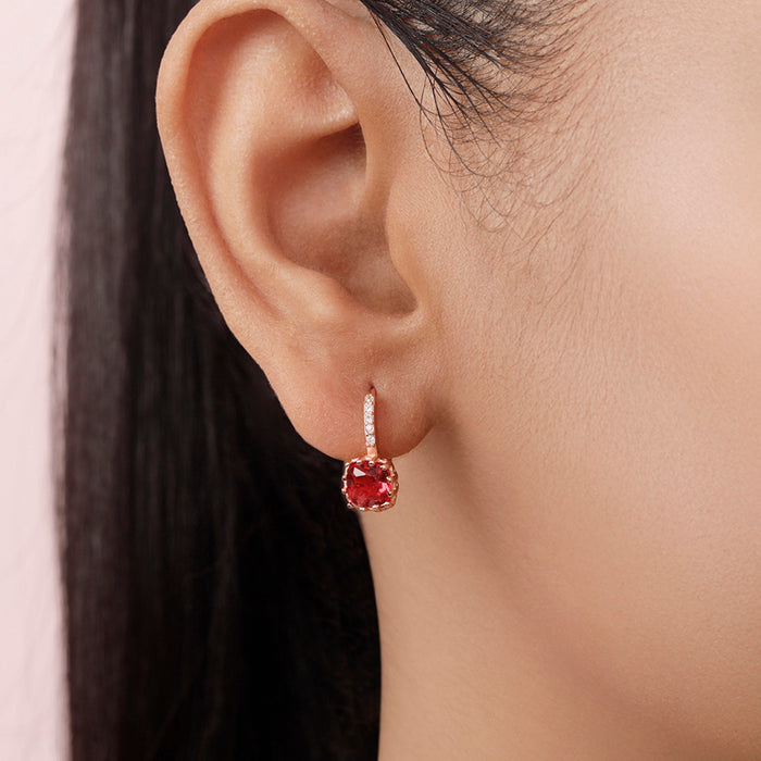 Ruby Halo Rose Gold Plated 925 Sterling Silver Earrings