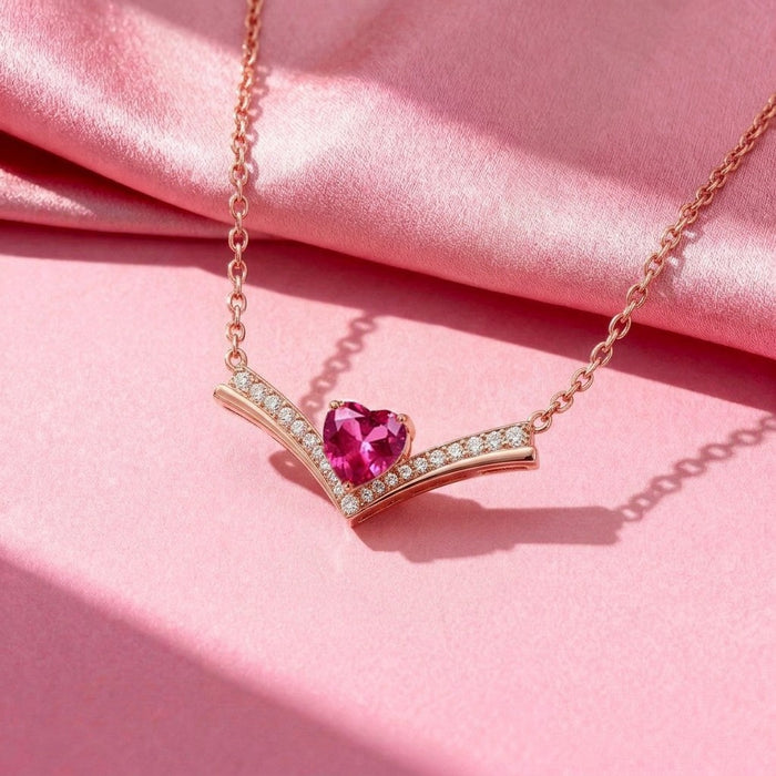 Ruby Heart Glow Rose Gold Plated 925 Silver Necklace