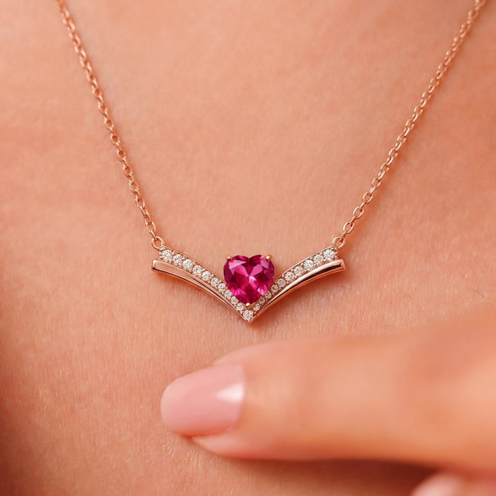 Ruby Heart Glow Rose Gold Plated 925 Silver Necklace