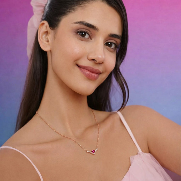 Ruby Heart Glow Rose Gold Plated 925 Silver Necklace