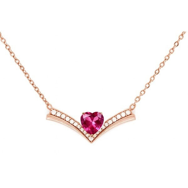 Ruby Heart Glow Rose Gold Plated 925 Silver Necklace