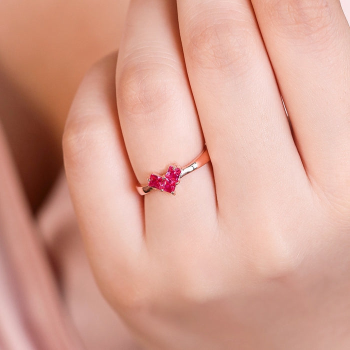 925 Sterling Silver Ruby Heart Rose-Gold Plated 925 Sterling Silver Ring for Women – Zavya