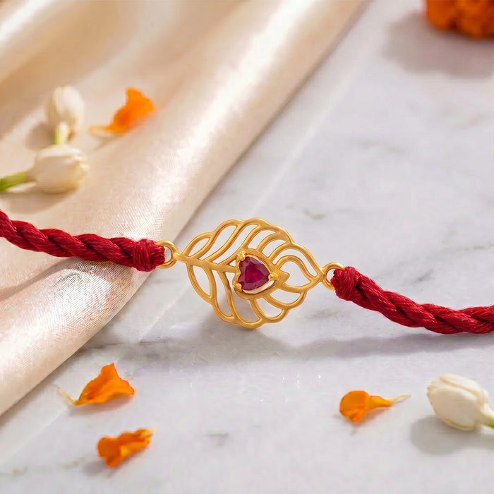 Ruby Leaf Gold Plated 925 Silver Rakhi