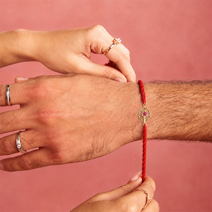 Ruby Leaf Gold Plated 925 Silver Rakhi