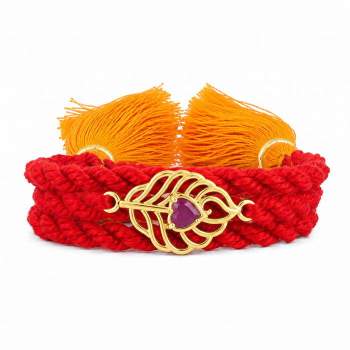 Ruby Leaf Gold Plated 925 Silver Rakhi