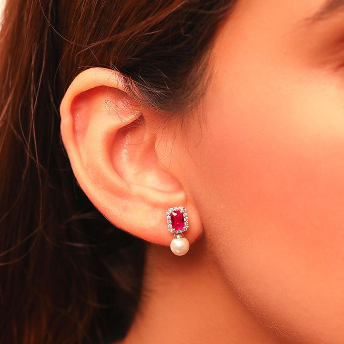 Ruby Pearl 925 Sterling Silver Drop Earrings