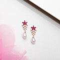 Ruby Pearl Drop Rhodium Plated 925 Silver Earrings