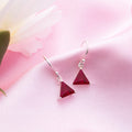 Ruby Radiance Rhodium Plated Red CZ 925 Sterling Silver Triangle Earrings