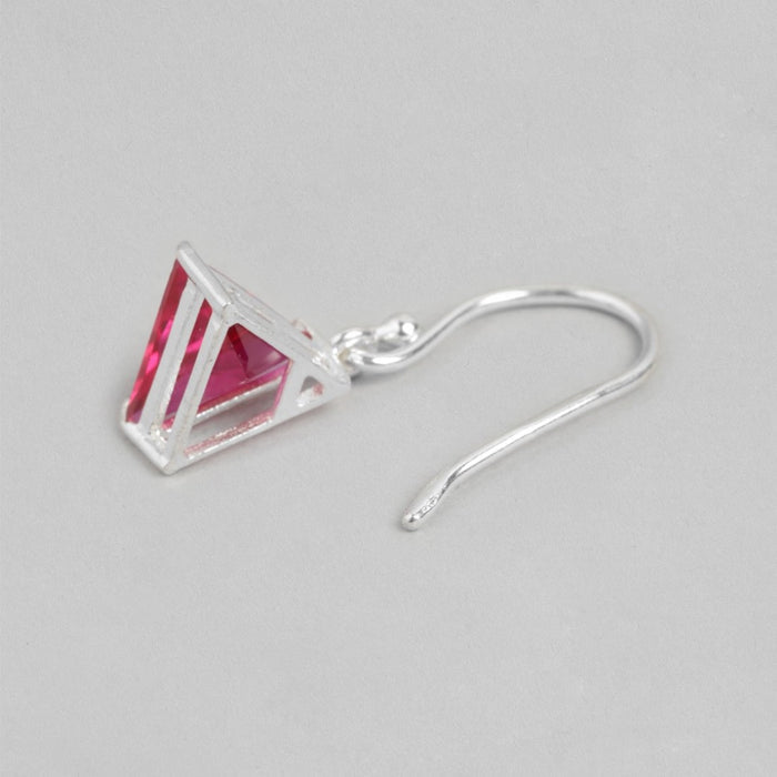 Ruby Radiance Rhodium Plated Red CZ 925 Sterling Silver Triangle Earrings
