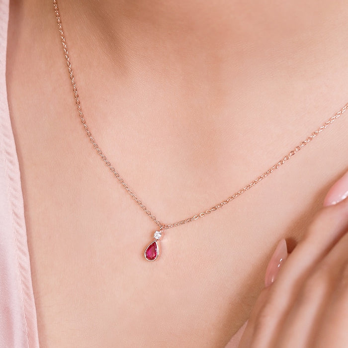 925 Sterling Silver Ruby Tear Drop Rose Gold Plated 925 Sterling Silver Necklace for Women – Zavya