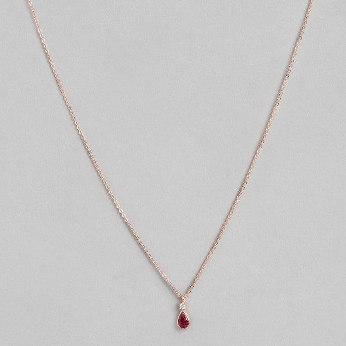 Women's rose gold plated 925 Sterling Silver necklace featuring a delicate ruby teardrop pendant – Zavya