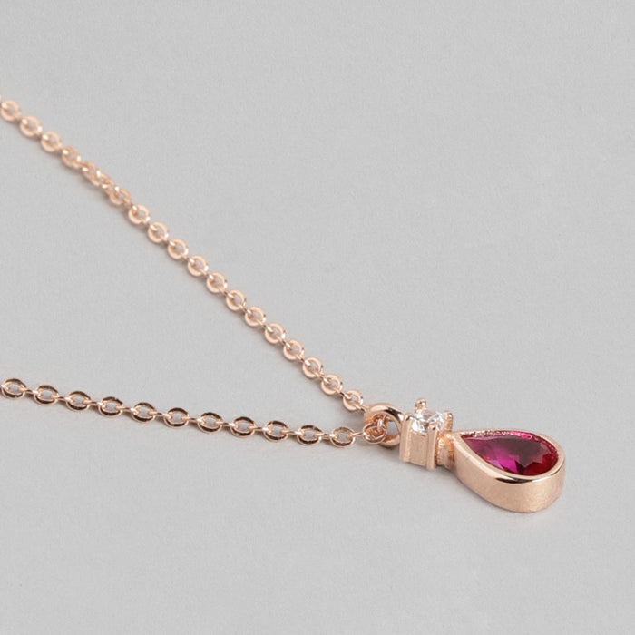 Rose gold plated 925 Sterling Silver necklace for women featuring a ruby teardrop and crystal pendant – Zavya
