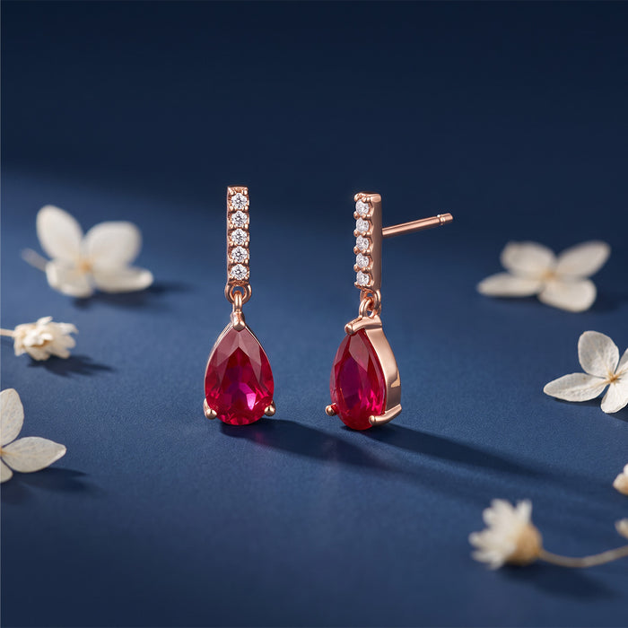 Ruby Teardrop Rose Gold Plated 925 Sterling Silver Drop Earrings