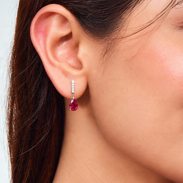Ruby Teardrop Rose Gold Plated 925 Sterling Silver Drop Earrings