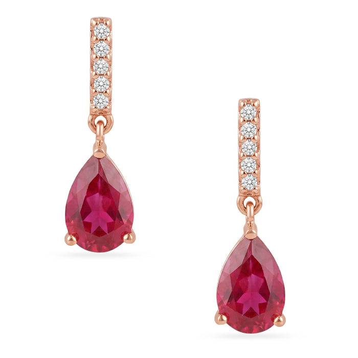 Ruby Teardrop Rose Gold Plated 925 Sterling Silver Drop Earrings