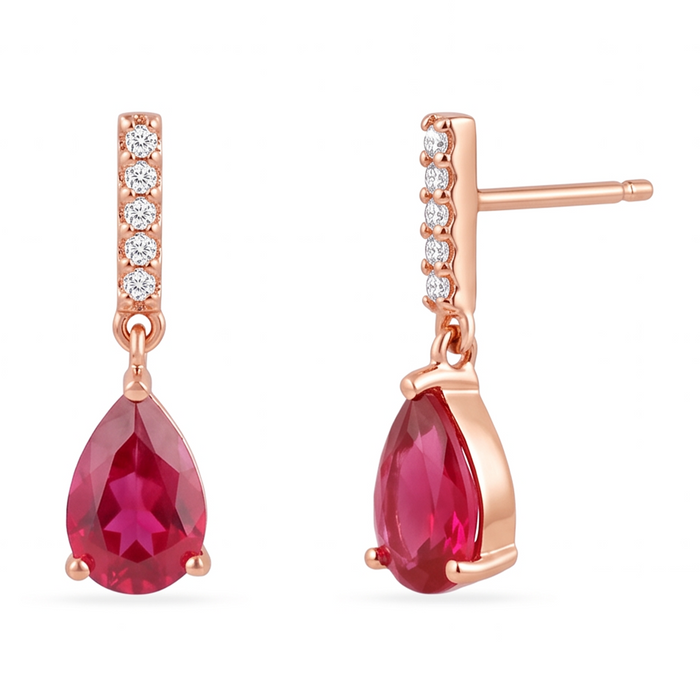 Ruby Teardrop Rose Gold Plated 925 Sterling Silver Drop Earrings