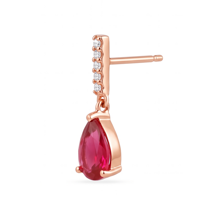 Ruby Teardrop Rose Gold Plated 925 Sterling Silver Drop Earrings