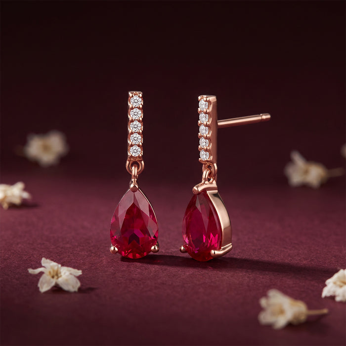 Ruby Teardrop Rose Gold Plated 925 Sterling Silver Drop Earrings