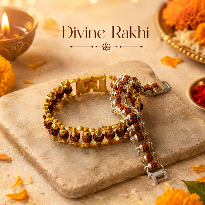 Rudraksha Chain Bracelet with 5 Mukhi beads on a gold-plated chain