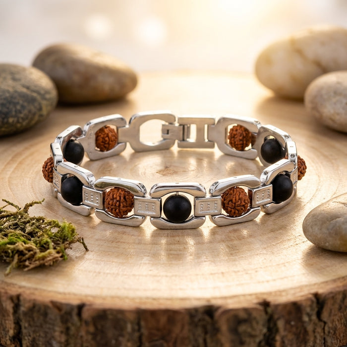 Rudraksha Karungali Link Chain Bracelet
