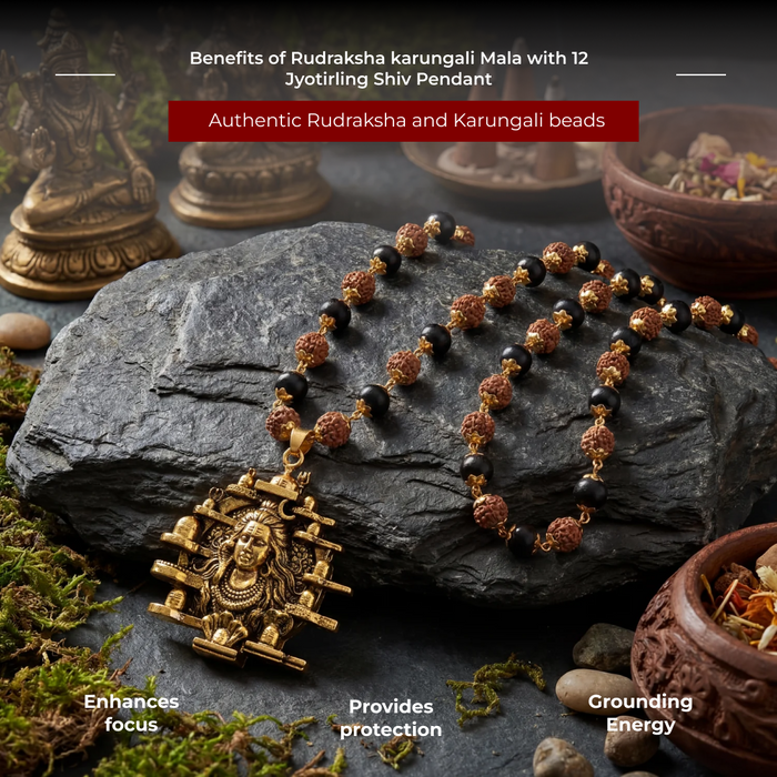 Rudraksha karungali Mala with 12 Jyotirling Shiv Pendant - view 6