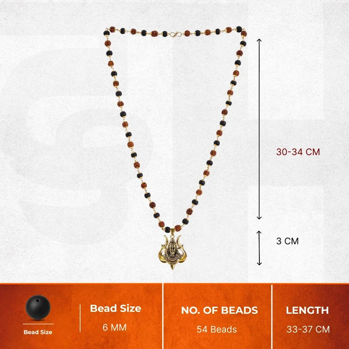 Rudraksha Karungali Malai in Gold-Cap with Shiv Pendant - view 3