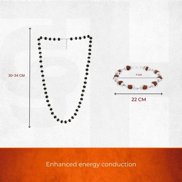 Rudraksha & Karungali Silver Cap (Bracelet & Mala)