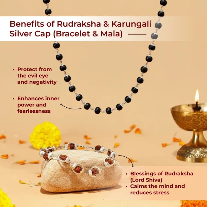 Rudraksha & Karungali Silver Cap (Bracelet & Mala) - view 2