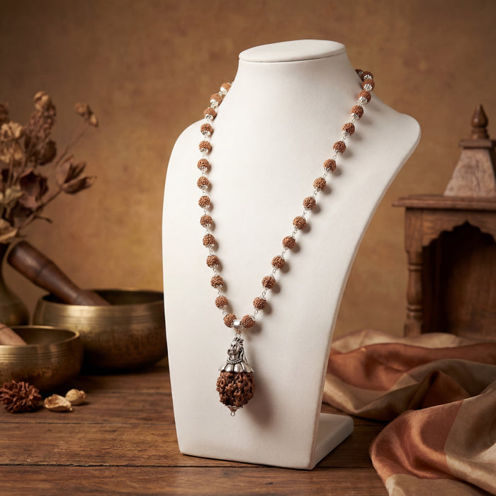 Rudraksha Mala with 5 Mukhi Rudraksha and Adiyogi Pendant