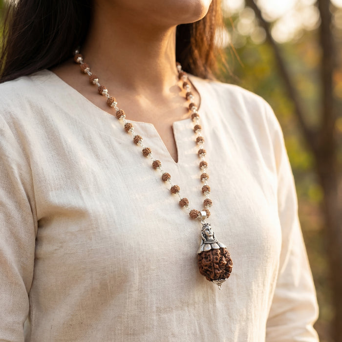 Rudraksha Mala with 5 Mukhi Rudraksha and Adiyogi Pendant