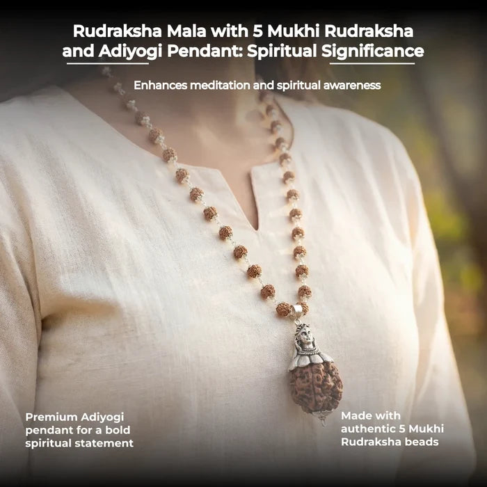 Rudraksha Mala with 5 Mukhi Rudraksha and Adiyogi Pendant - view 2