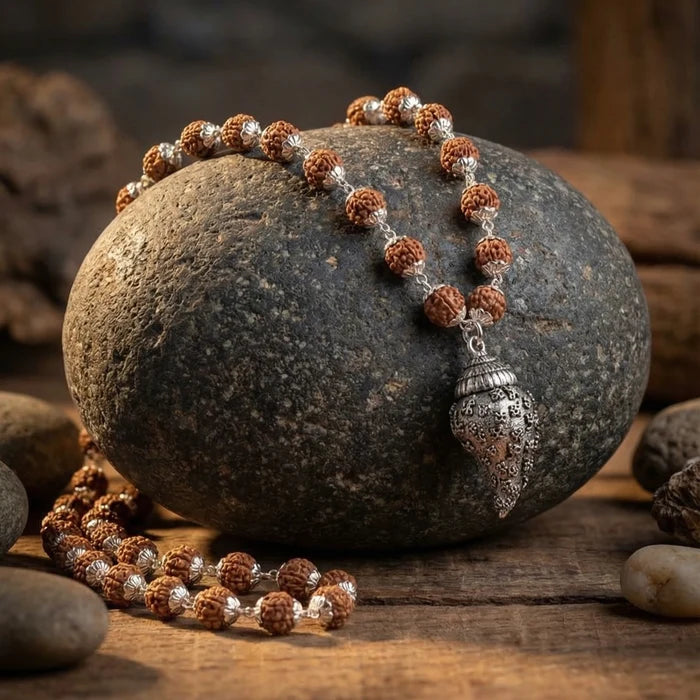 Rudraksha Mala With Shankh Pendant