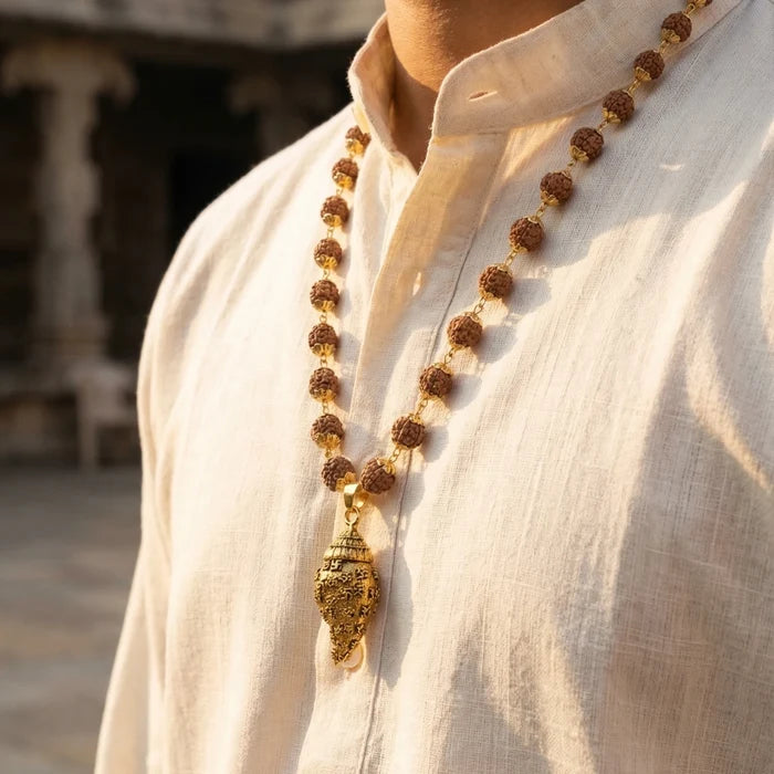 Rudraksha Mala With Shankh Pendant - view 2