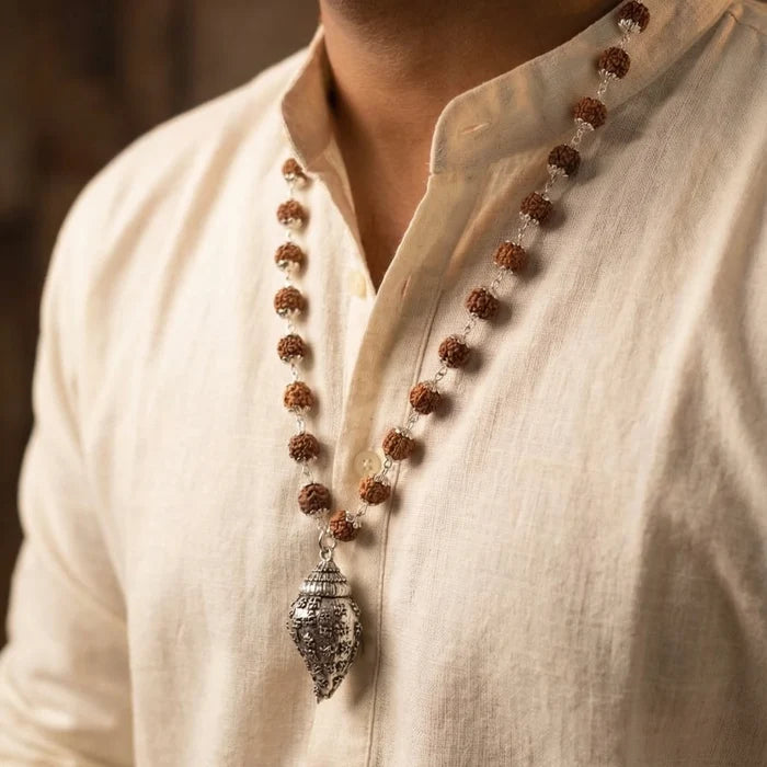 Rudraksha Mala With Shankh Pendant - view 3