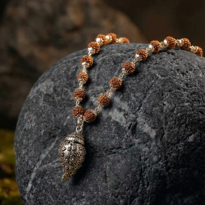 Rudraksha Mala With Shankh Pendant - view 4