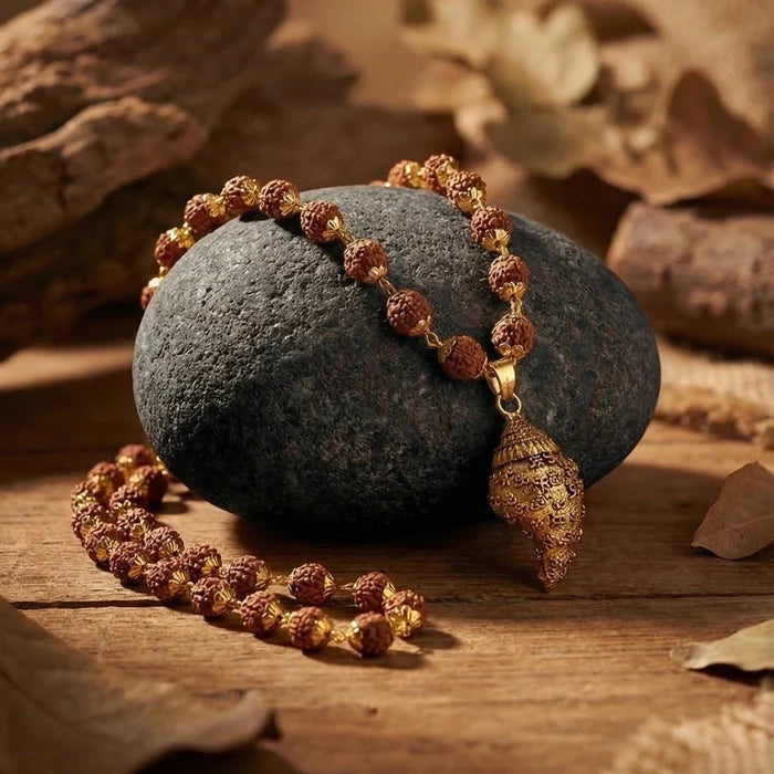 Rudraksha Mala With Shankh Pendant - view 5