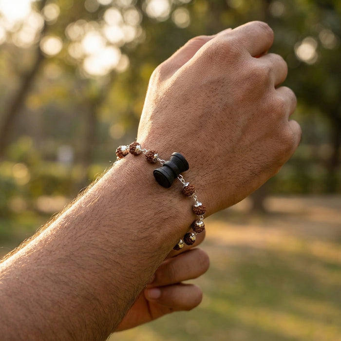 Rudraksha Silver Cap Karungali Damroo Bracelet
