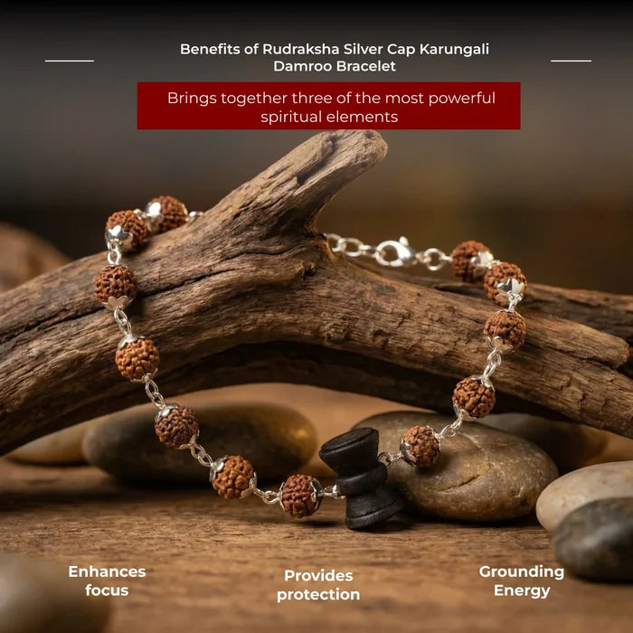 Rudraksha Silver Cap Karungali Damroo Bracelet - view 3