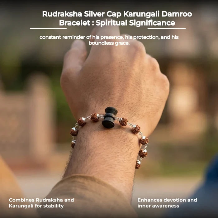 Rudraksha Silver Cap Karungali Damroo Bracelet - view 4
