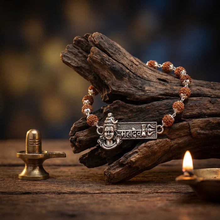 Rudraksha Silver Cap Mahadev Bracelet - view 4