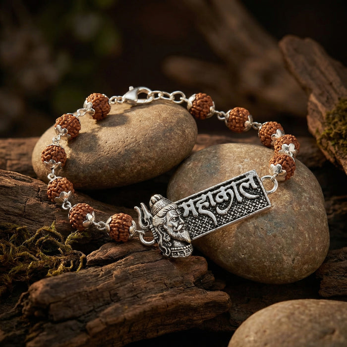 Rudraksha Silver Cap Mahakal Bracelet