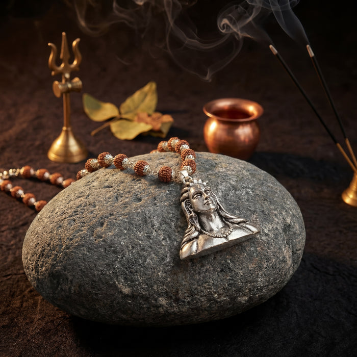 Rudraksha Silver cap with Adiyogi Pendant