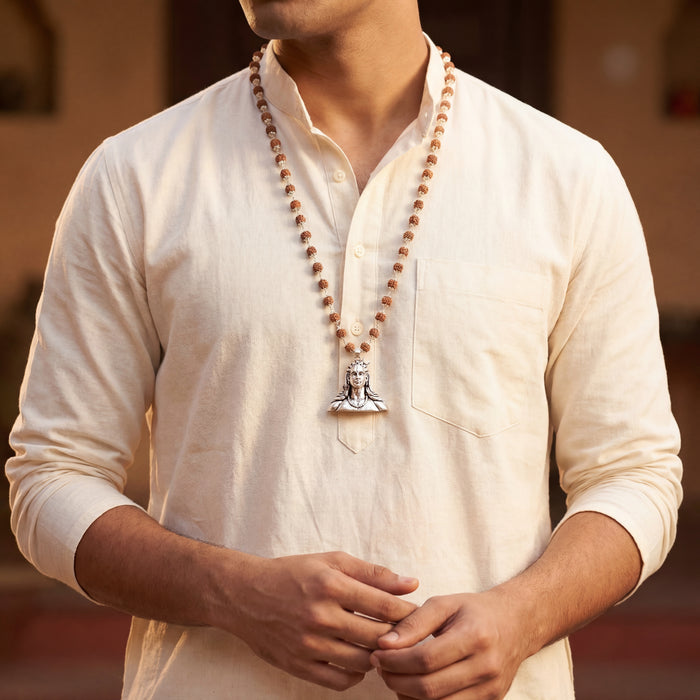 Rudraksha Silver cap with Adiyogi Pendant - view 2