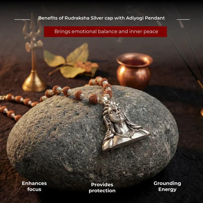 Rudraksha Silver cap with Adiyogi Pendant - view 4