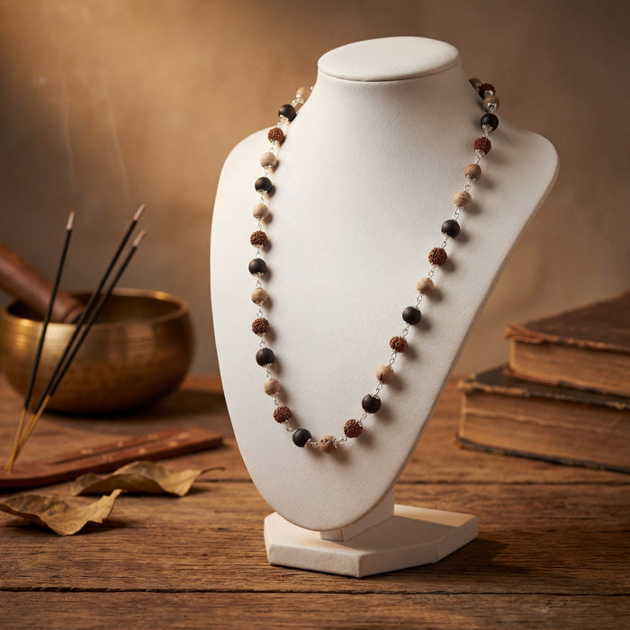 Rudraksha,Karungali and Tulsi Mala with Silver Cap - view 5