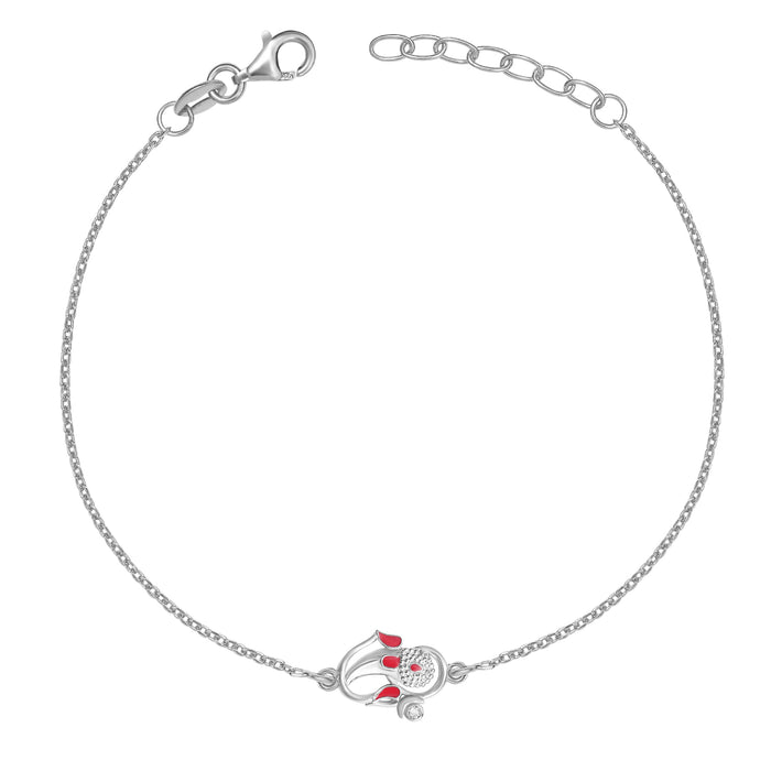 Sacred Ganesh Ji CZ Rhodium-Plated Sterling Silver Rakhi